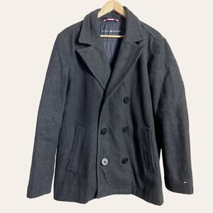 Tommy Hilfiger Men’s Black Wool Blend Insulated Double Breasted Pea Coat M